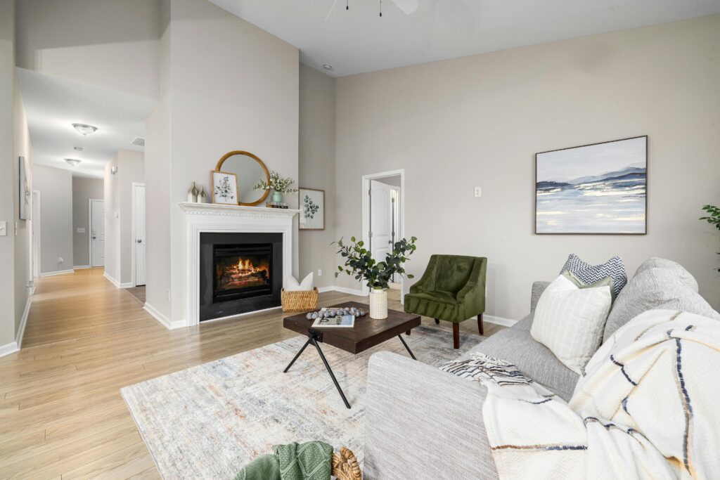 Minimalist Living Room with Fireplace and Modern Furniture