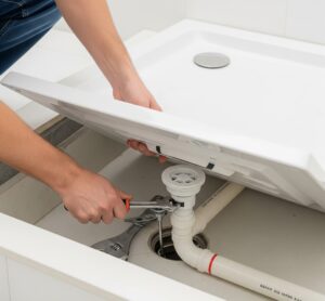 adjusting-shower-drainage-and-plumbing