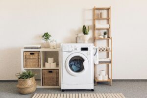 happy conclusion finished organized laundry room illustration