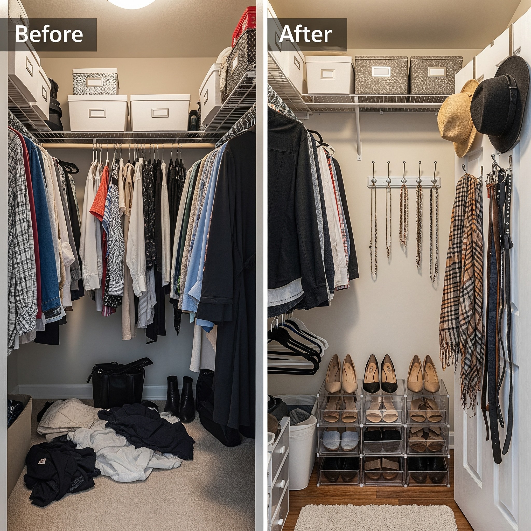 small-closet-organization-before-after-split-image