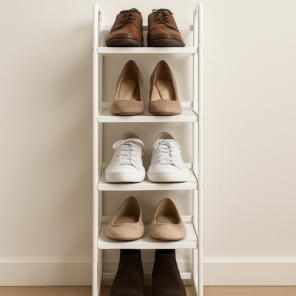 Vertical shoe rack with shoes neatly organized
