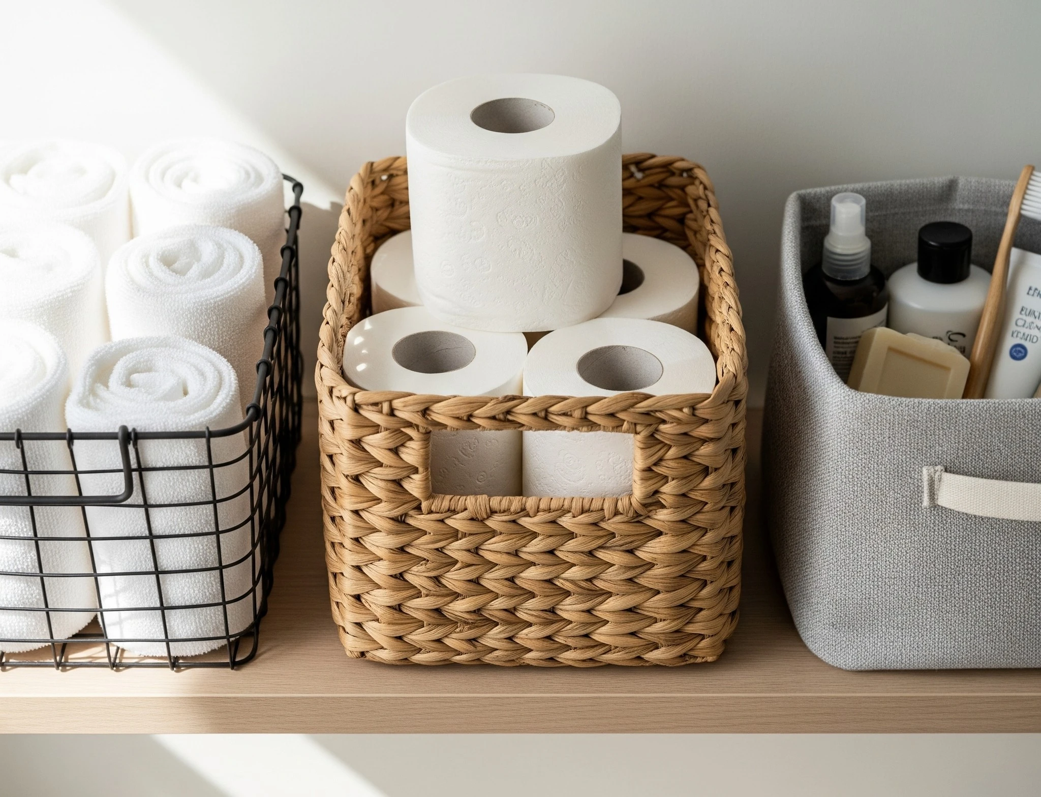 bathroom-basket-systems-woven-wire-fabric-shelf-storage