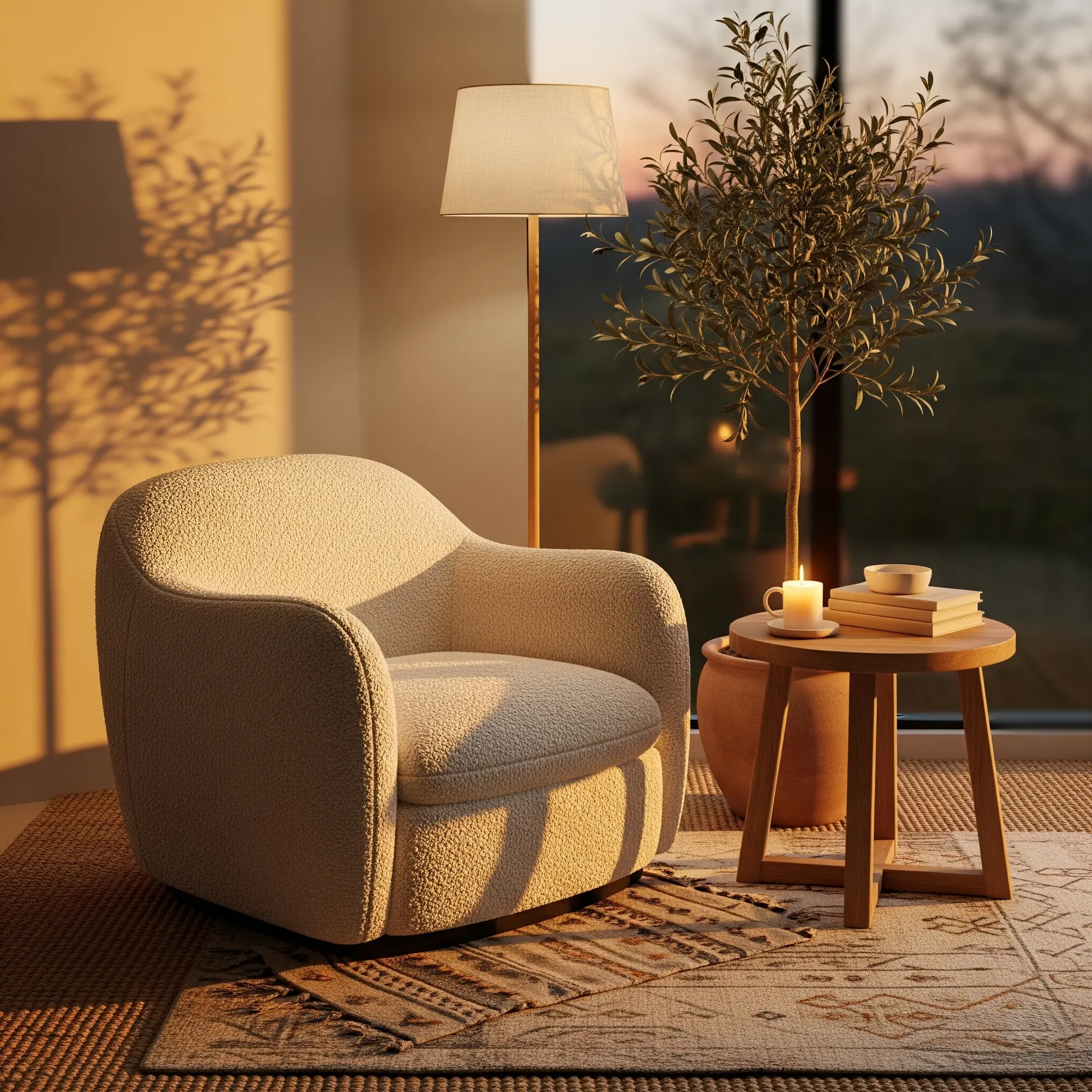 cozy-reading-corner-aesthetic-home-decor-neutral-plant-lamp