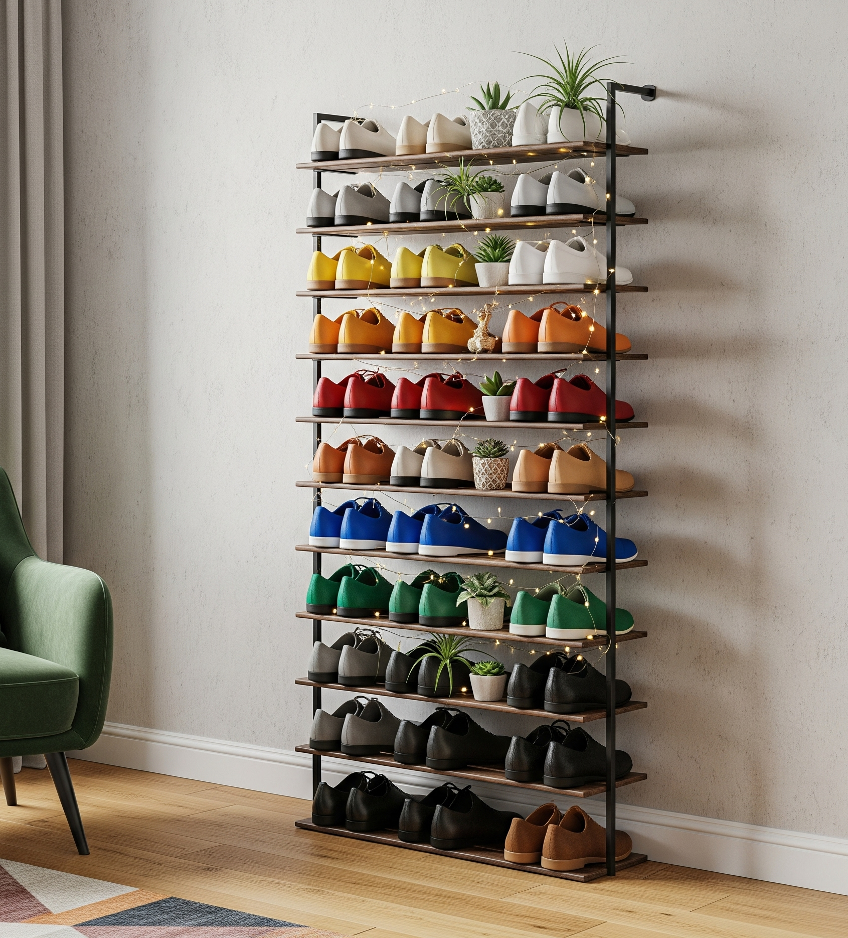 creative-shoe-storage-vertical-rack-color-coordinated