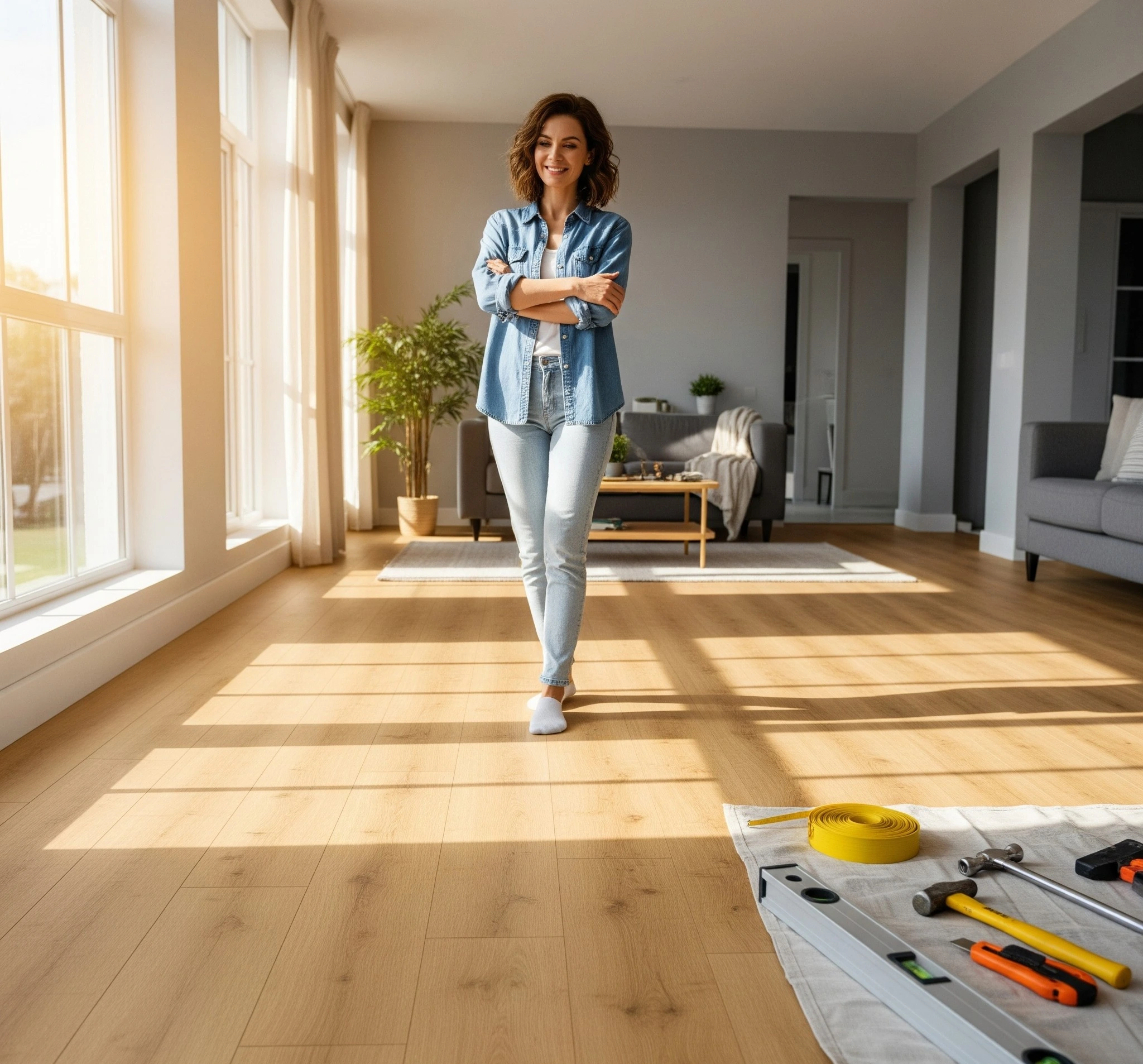 finished DIY flooring project living room