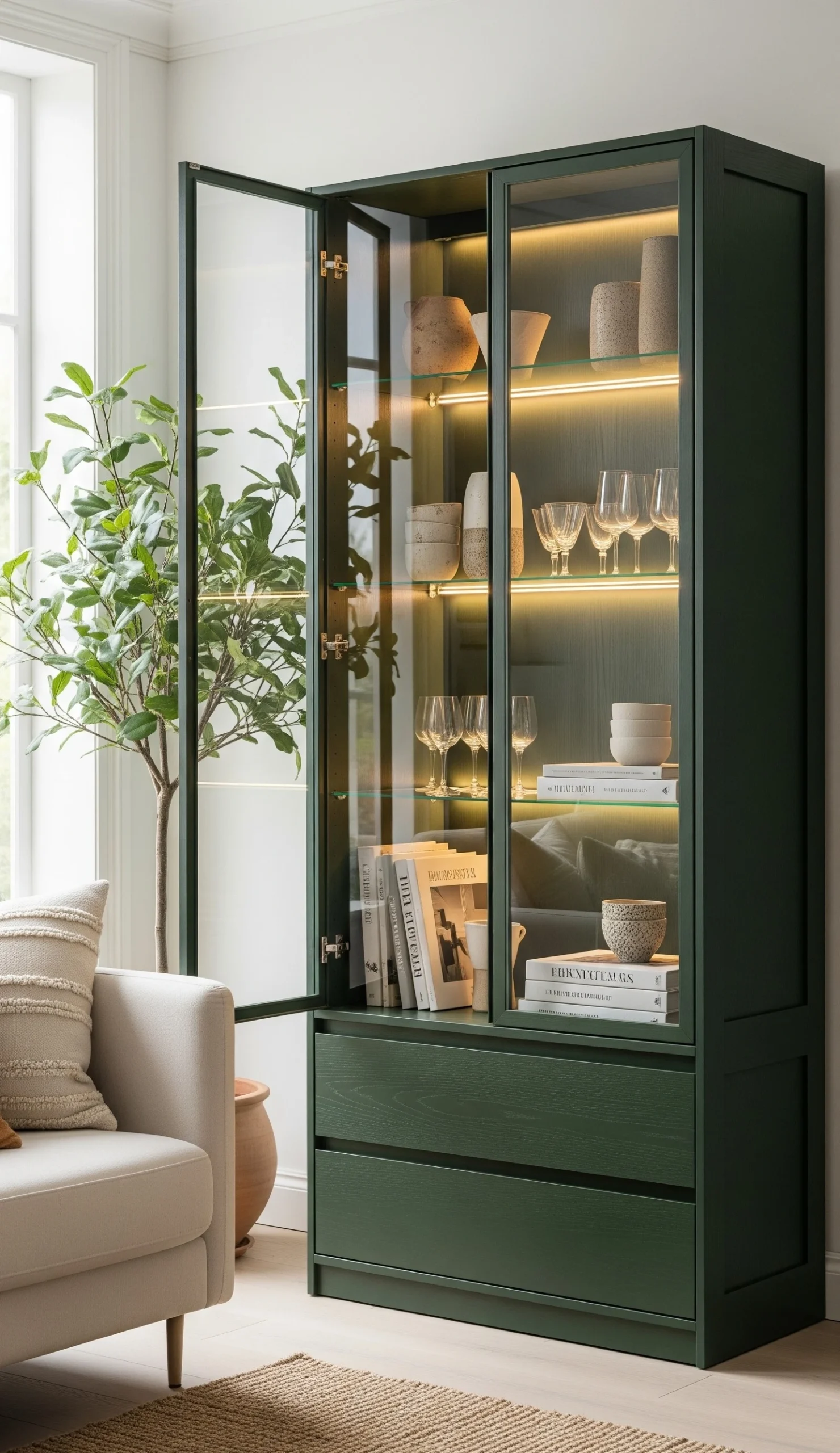 tall-glass-front-display-cabinet-lower-drawers