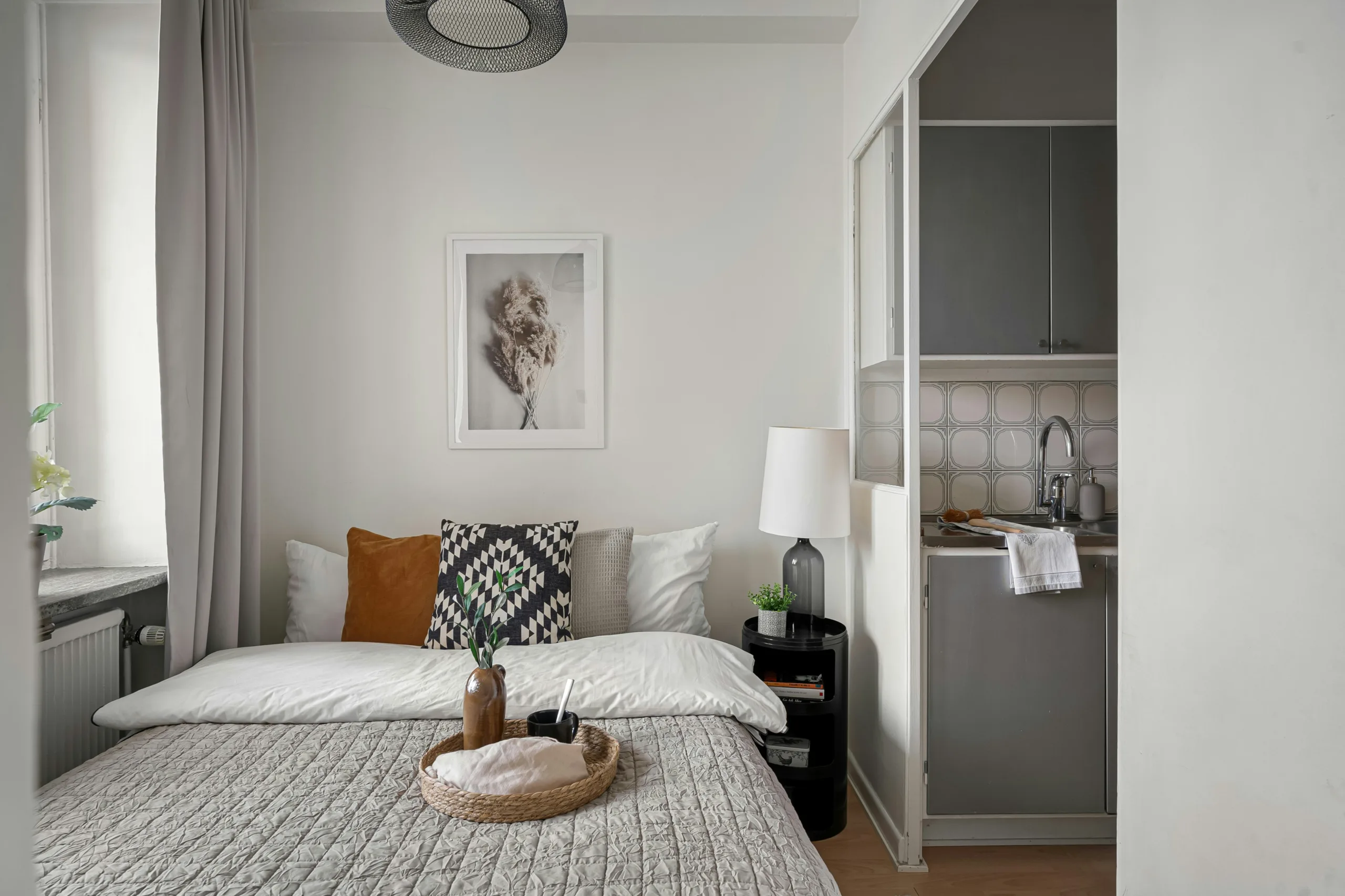 cozy-intimate-bed-in-corner-ambient-string-lights