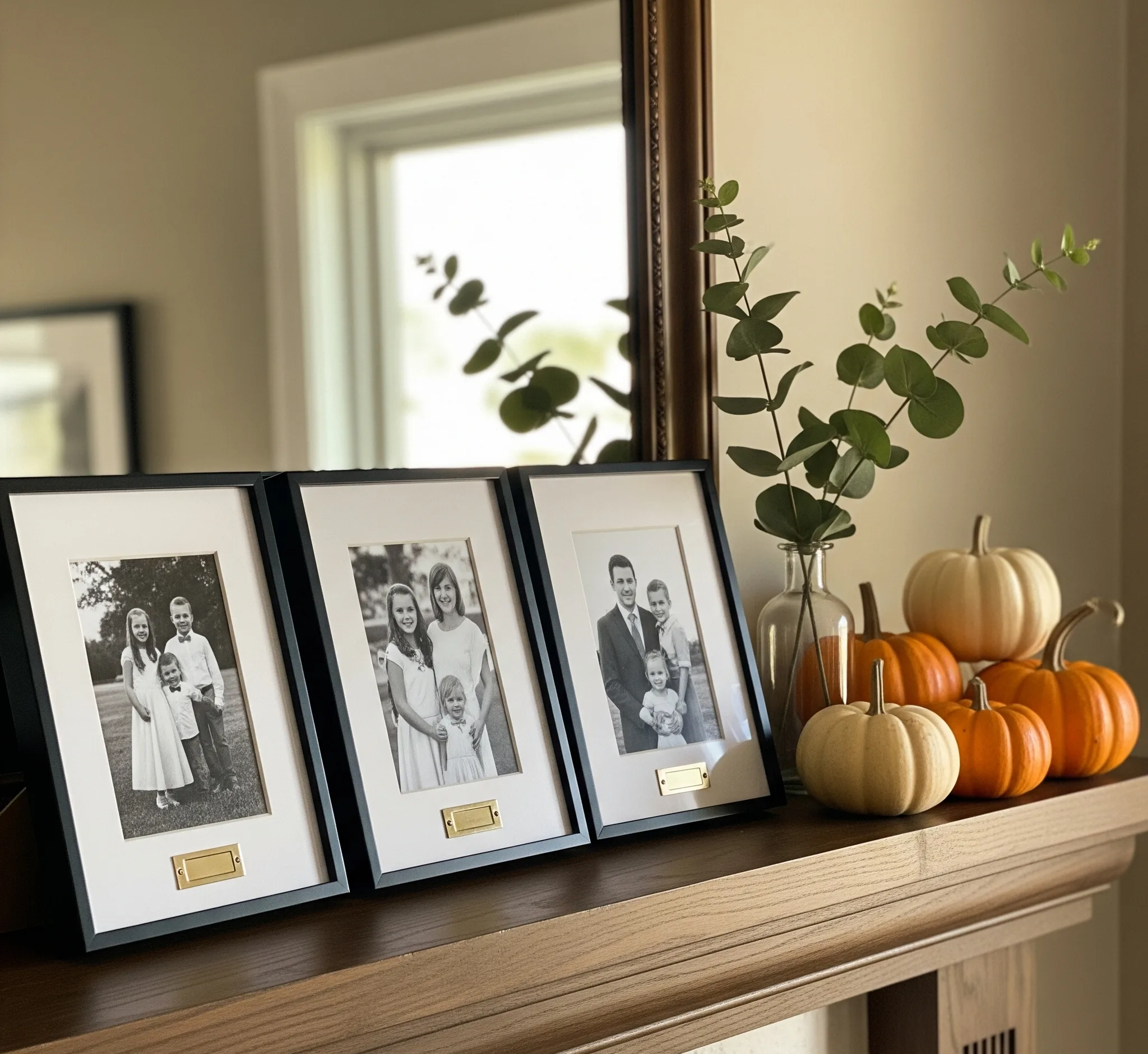 family-photos-on-mantel-black