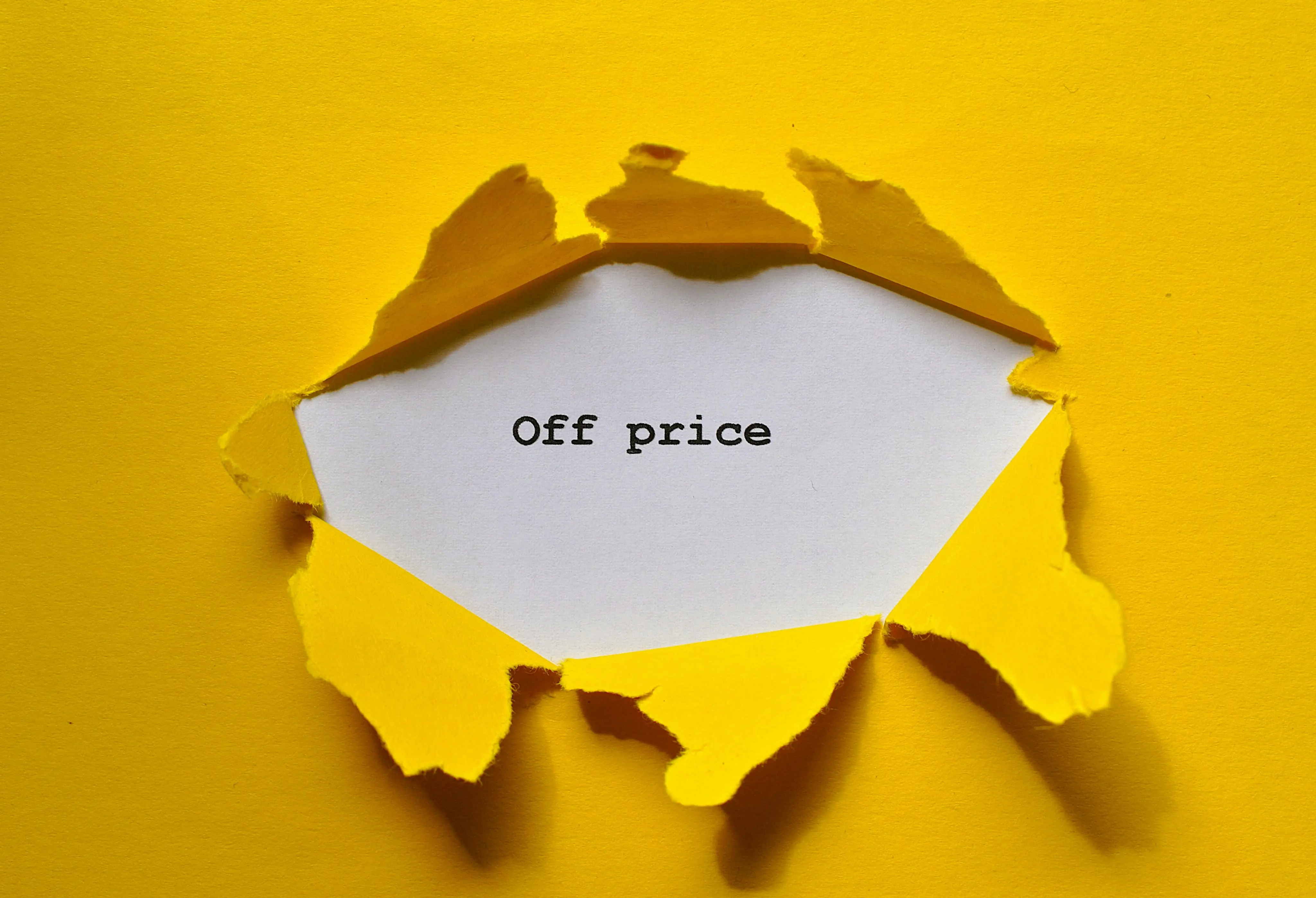 how much does it cost to side a house Yellow torn paper revealing 'Off price' for sale and discount promos.