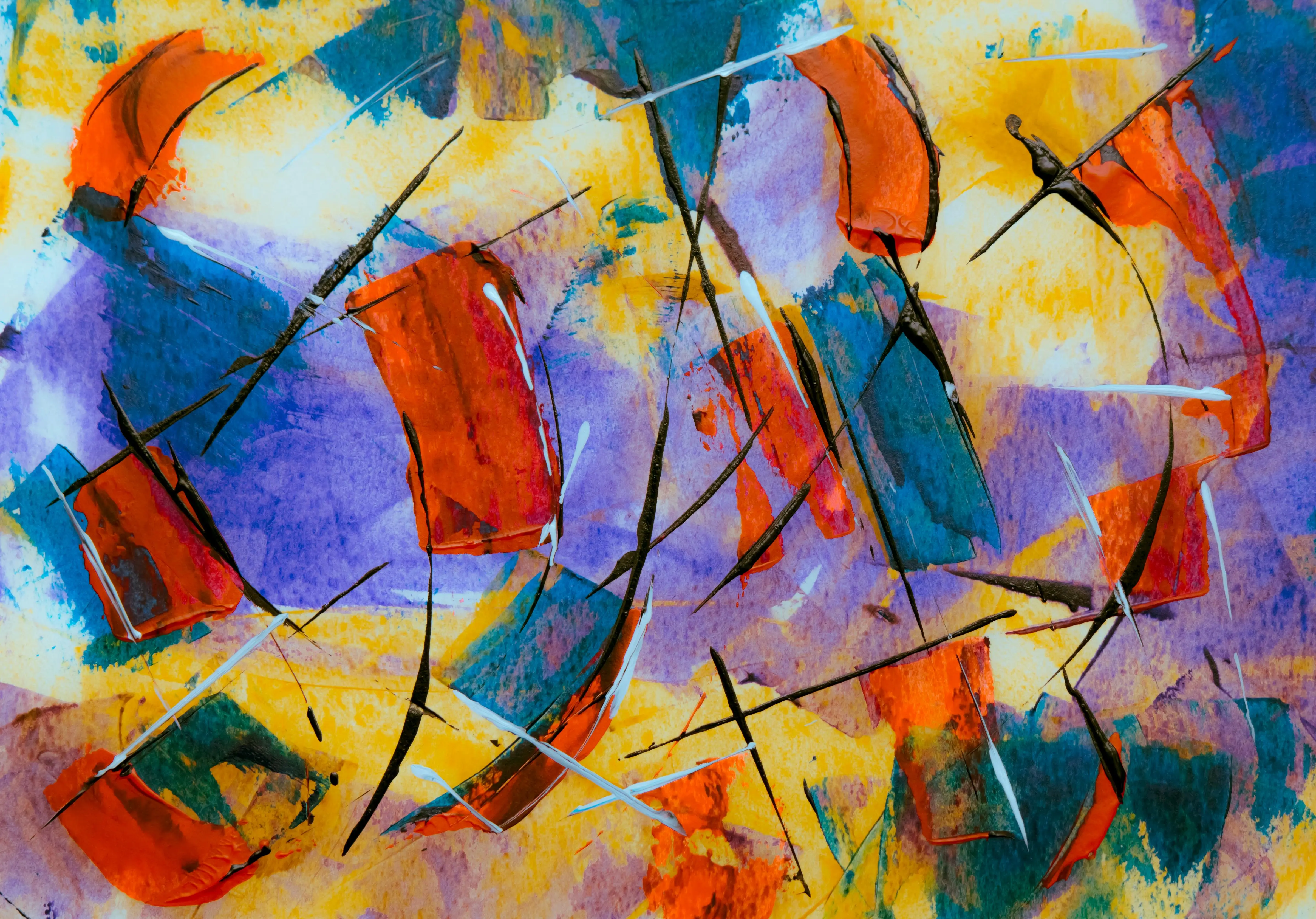 famous and easy paintings Dynamic abstract painting with vivid colors and bold brush strokes, perfect for modern decor.