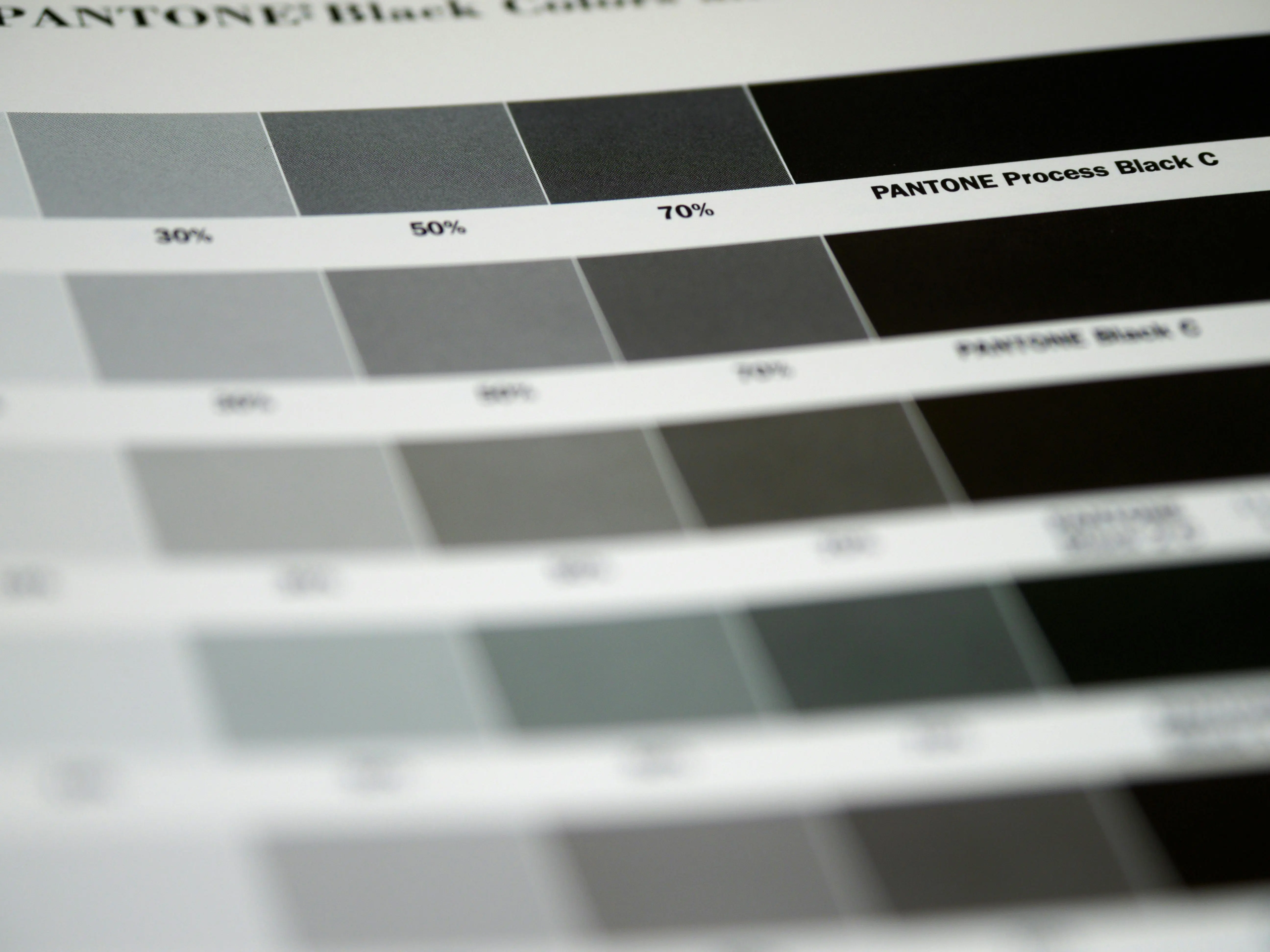 dark gray paint Detailed close-up of Pantone black color swatches, featuring various shades and percentages.