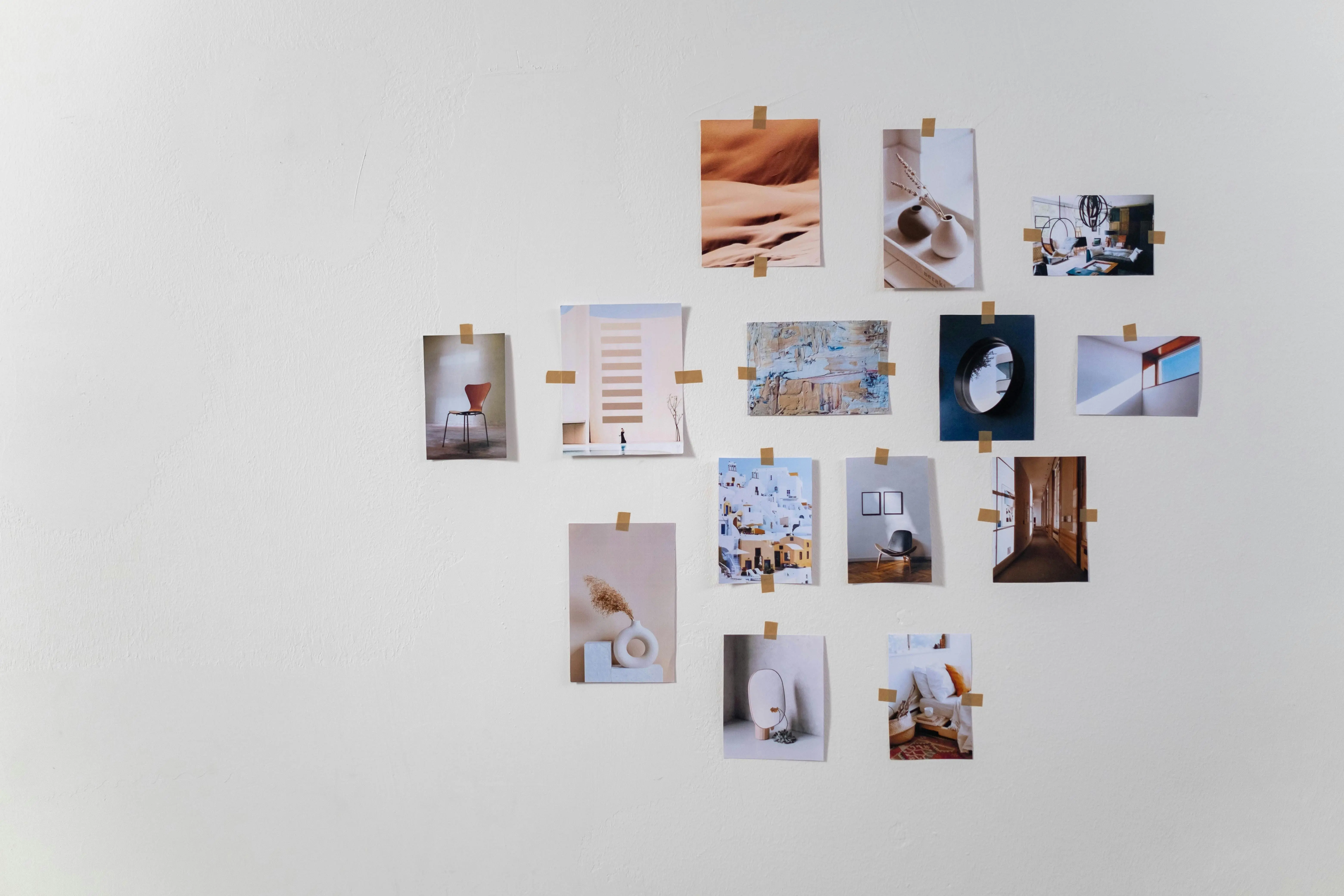 hallway art A minimalist wall collage of photos, ideal for modern home decor and interior design inspiration.