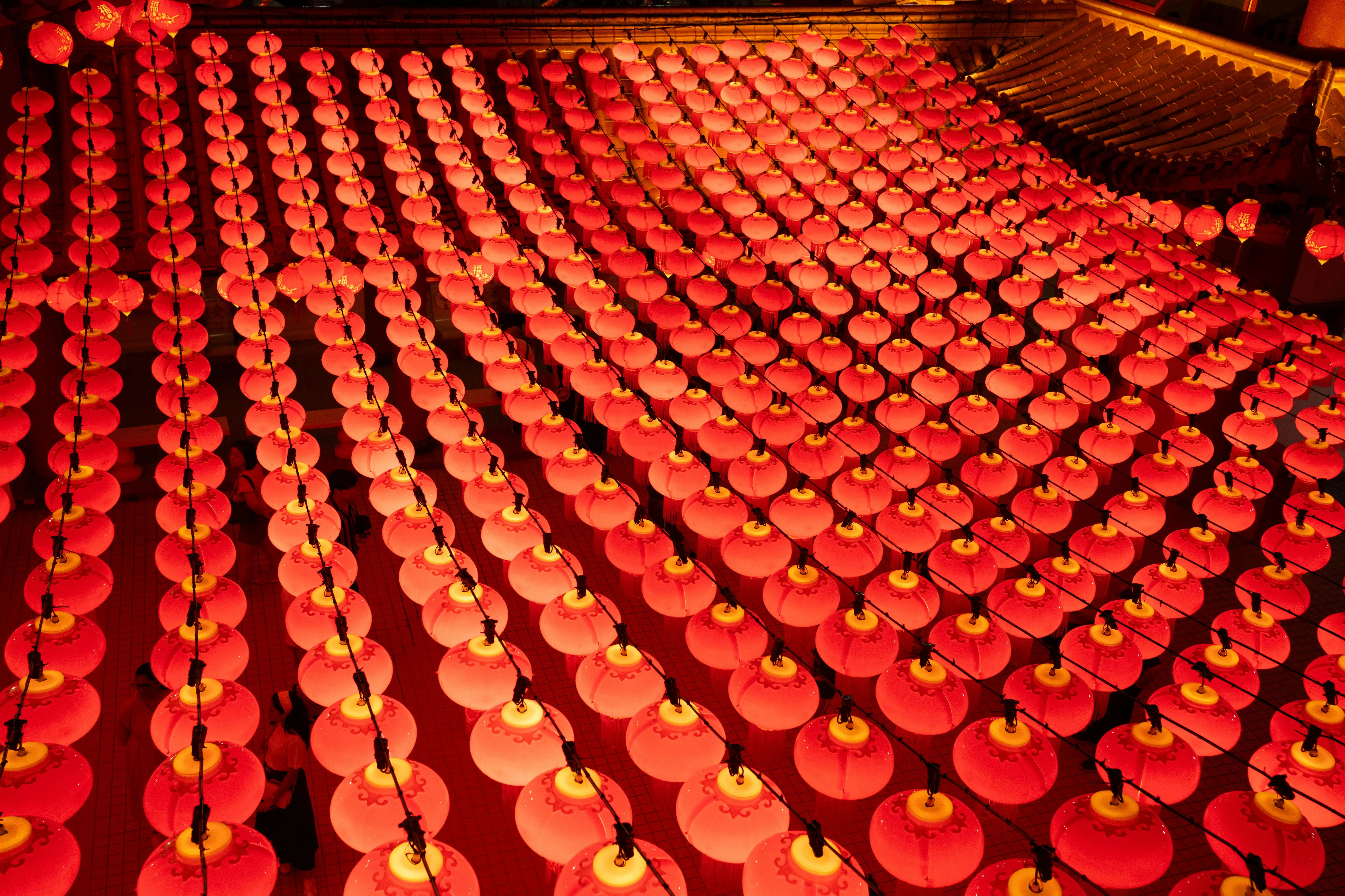 exterior wall lantern A stunning aerial view of a vibrant red lantern display for Lunar New Year celebrations.