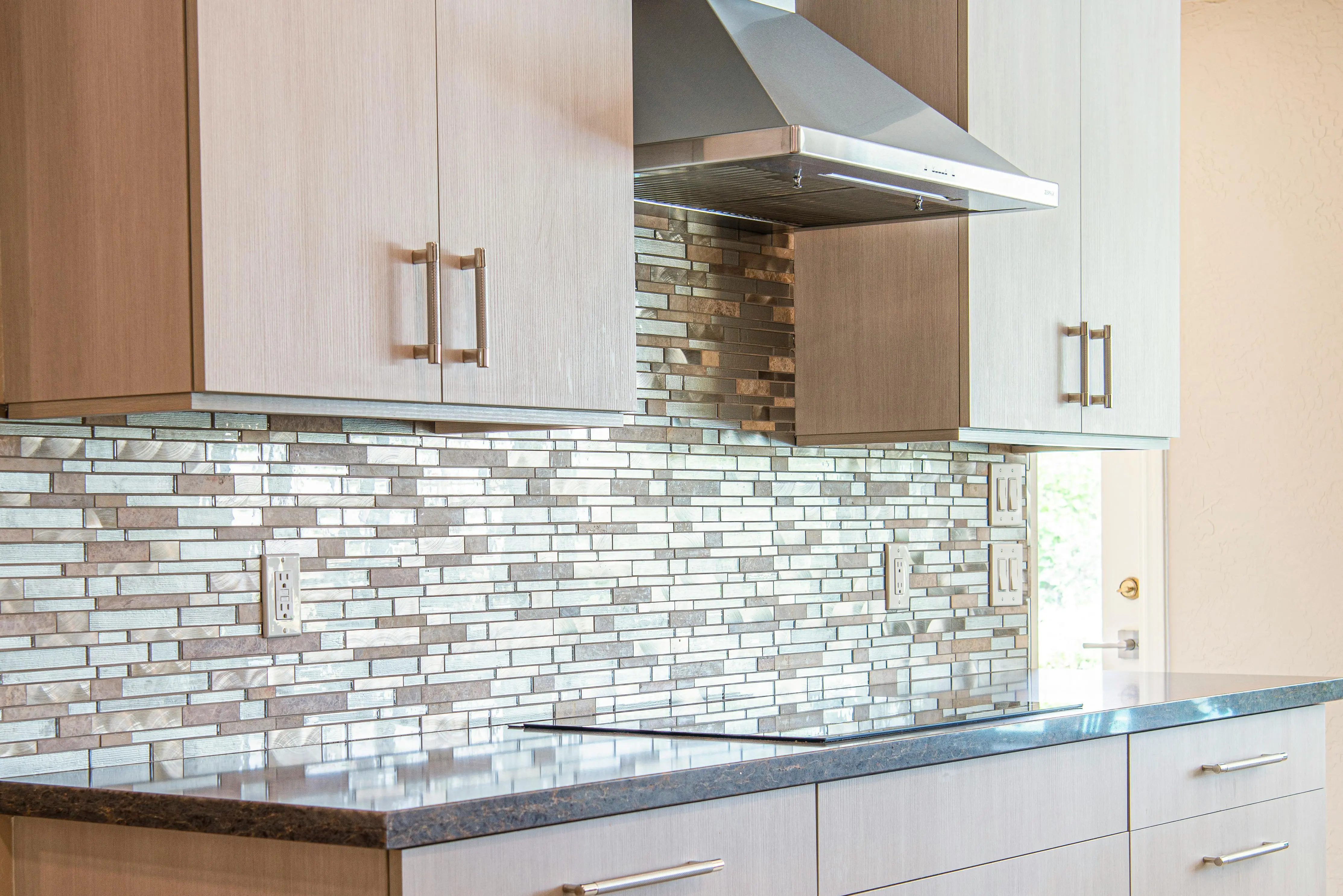 maple cabinets Stylish modern kitchen with elegant cabinets and sleek backsplash design