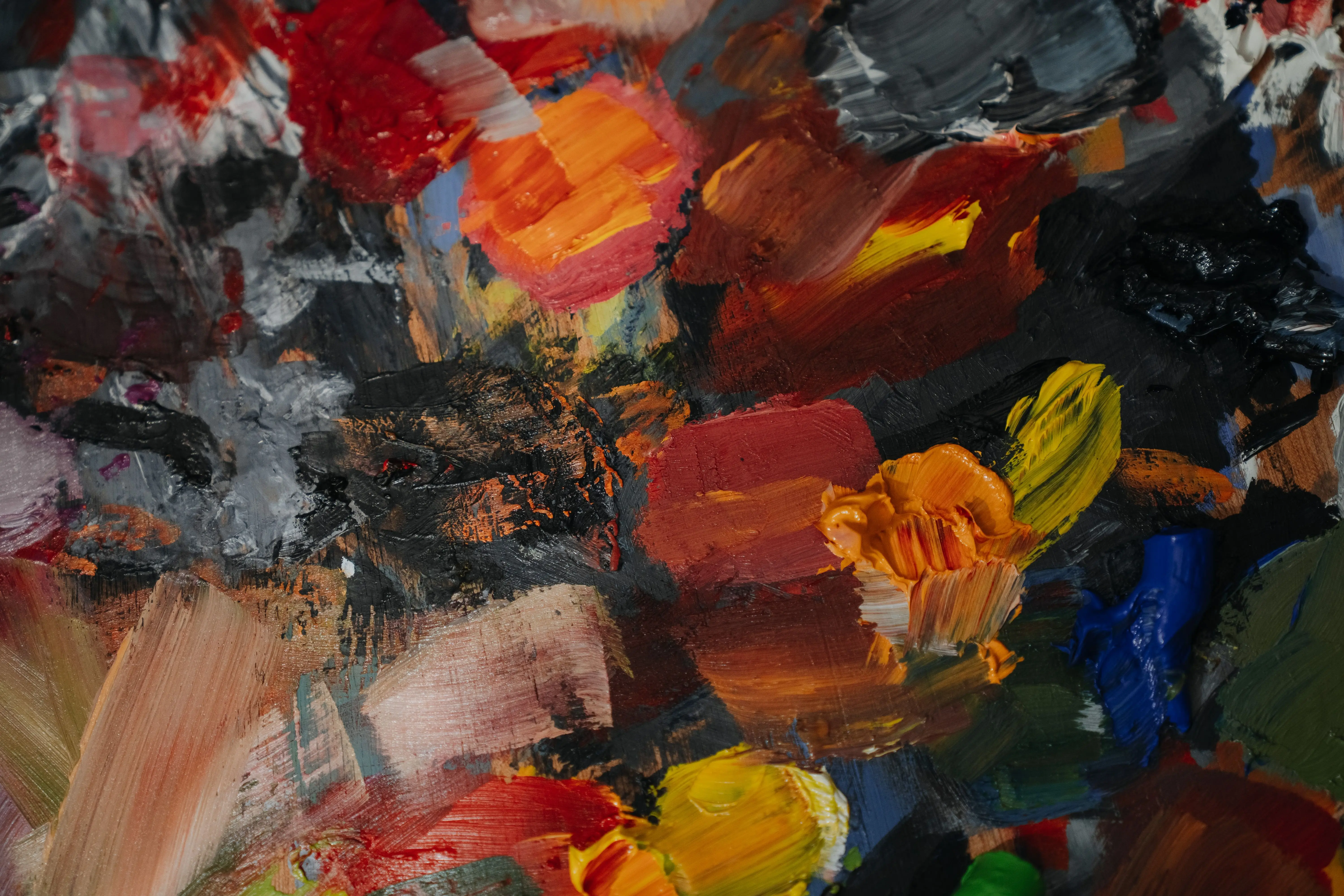 abstract art prints Colorful abstract oil paint texture with dynamic brush strokes and vivid hues.