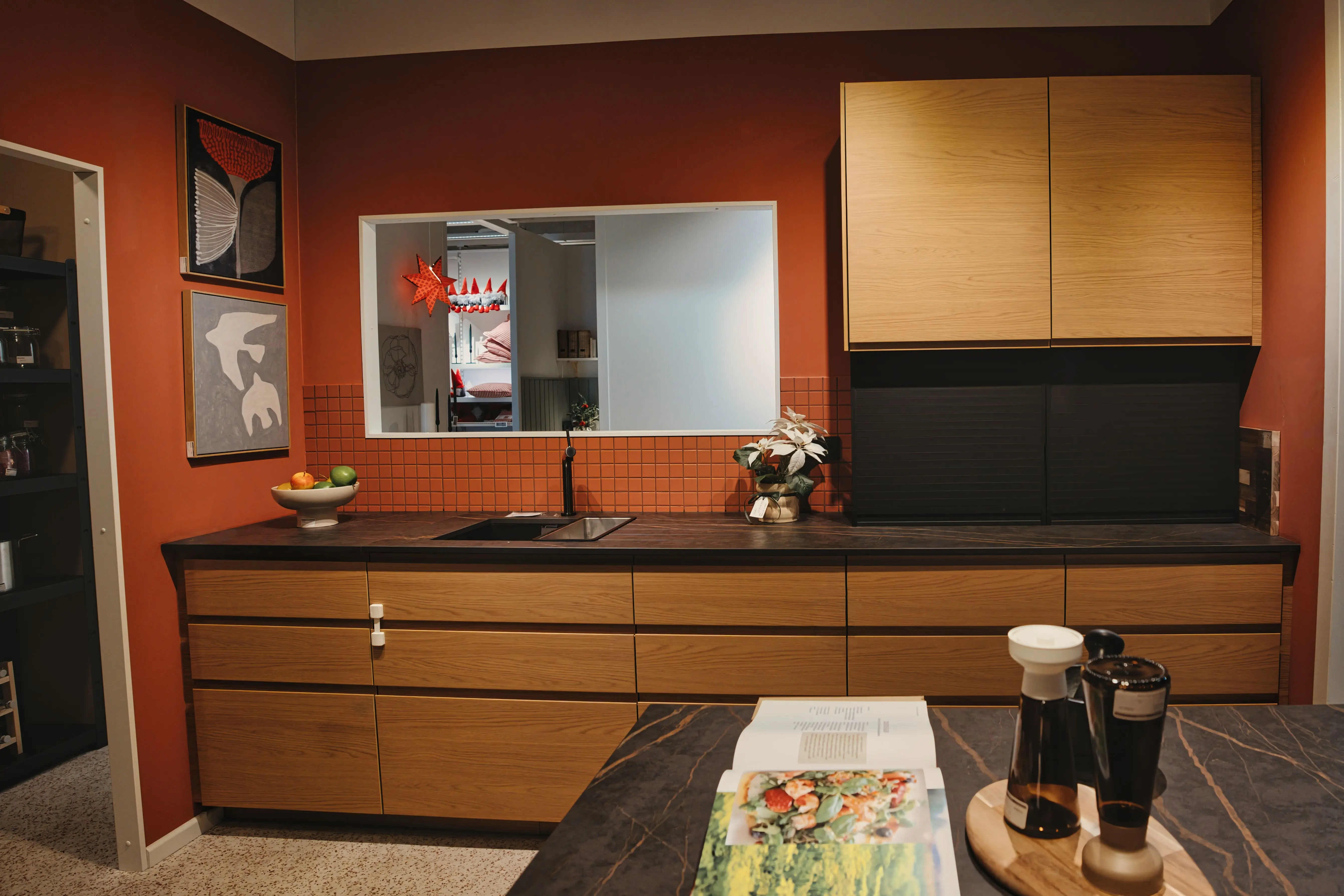 farmhouse kitchen cabinets Stylish kitchen interior featuring wooden cabinets and modern decor in Berlin, Germany.