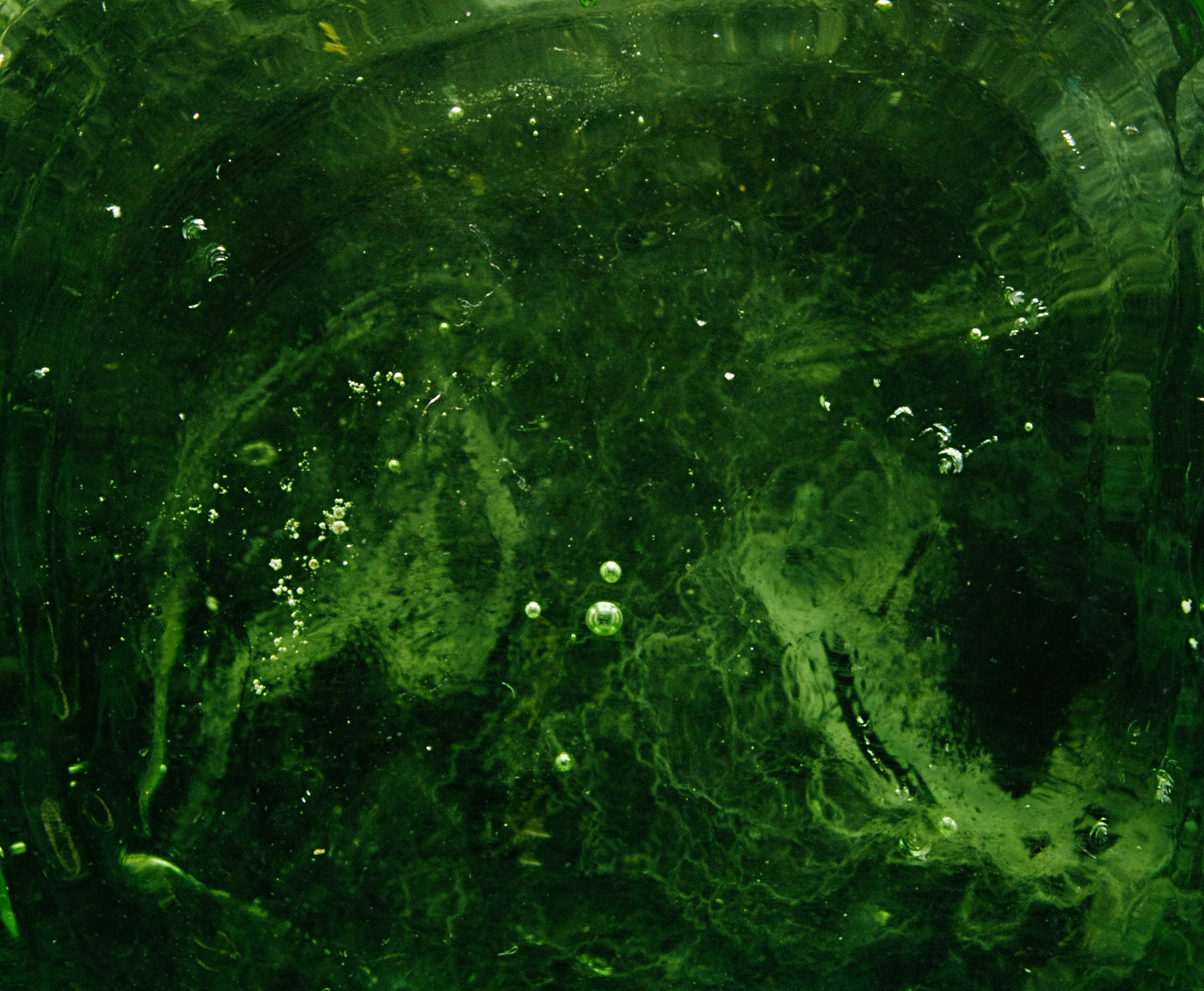 green backsplash A vibrant green liquid texture with swirling patterns and air bubbles, evoking a sense of movement.