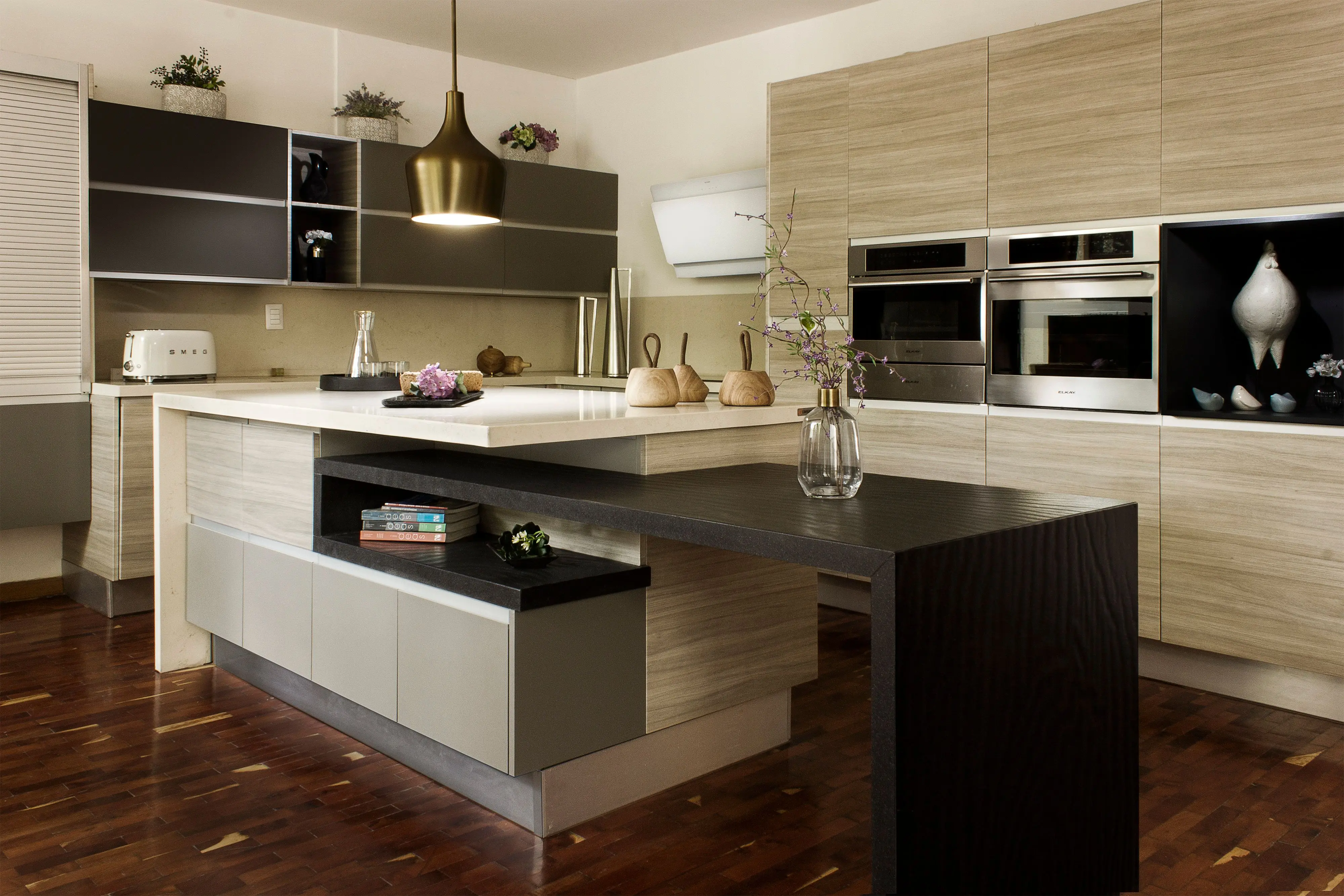 cherry wood kitchen cabinets Contemporary kitchen in Mexico City featuring minimalist design and stylish decor.
