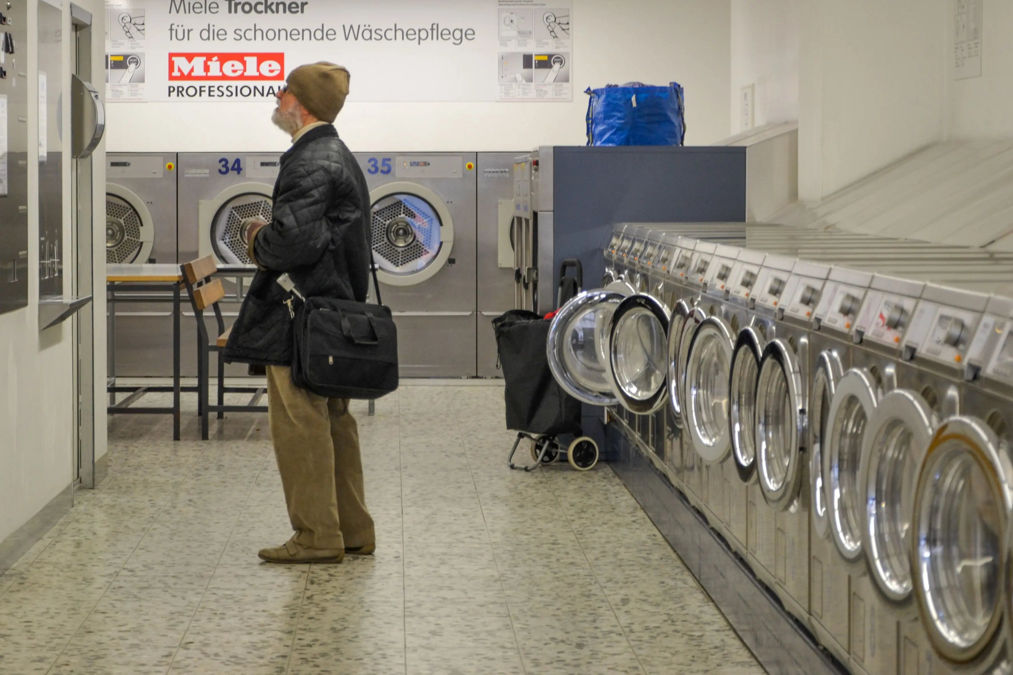 washer sizes A man stands inside a Berlin laundromat, surrounded by Miele washing machines.