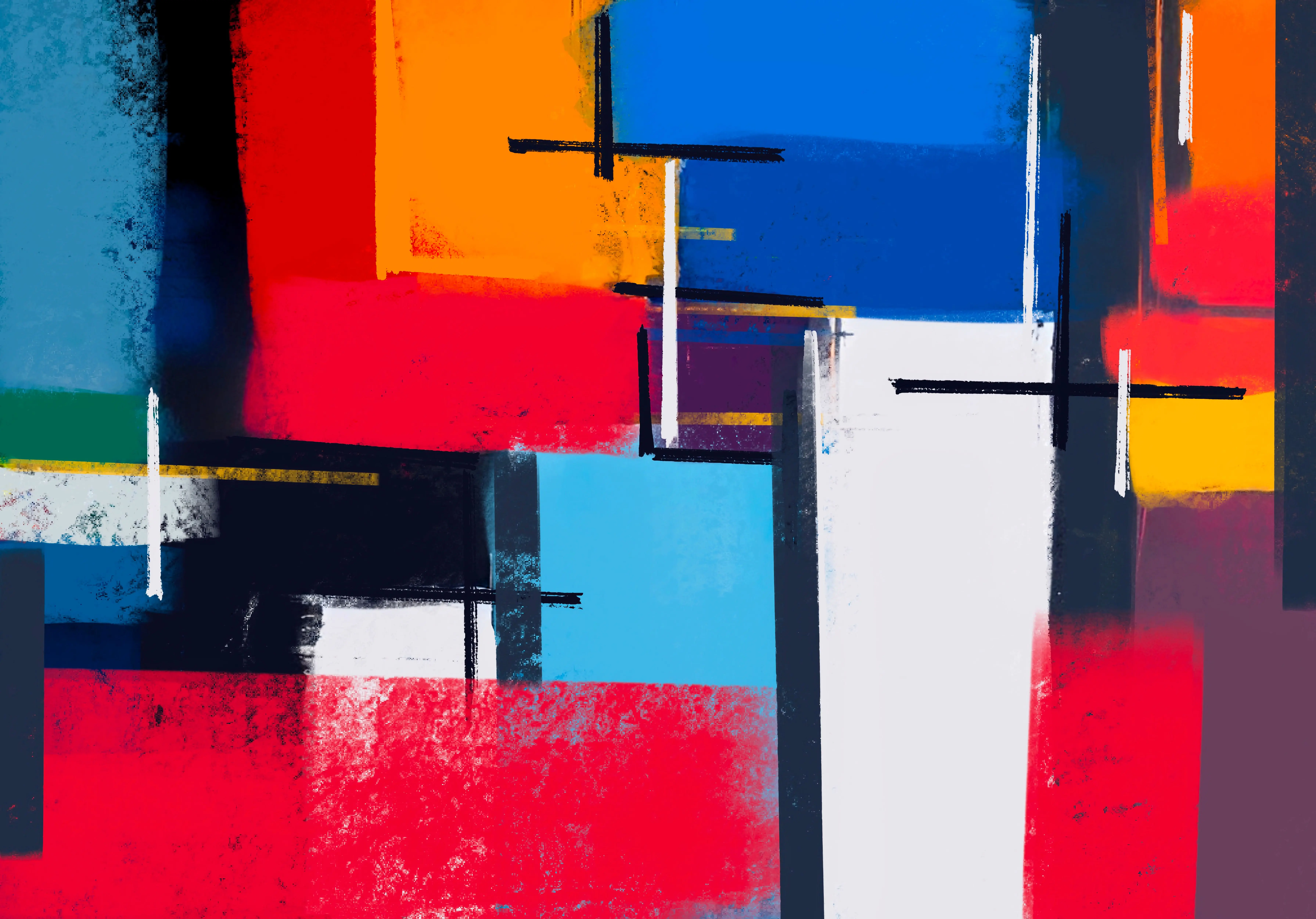 abstract prints Colorful abstract painting with geometric shapes and bold vibrant colors, ideal for modern art enthusiasts.