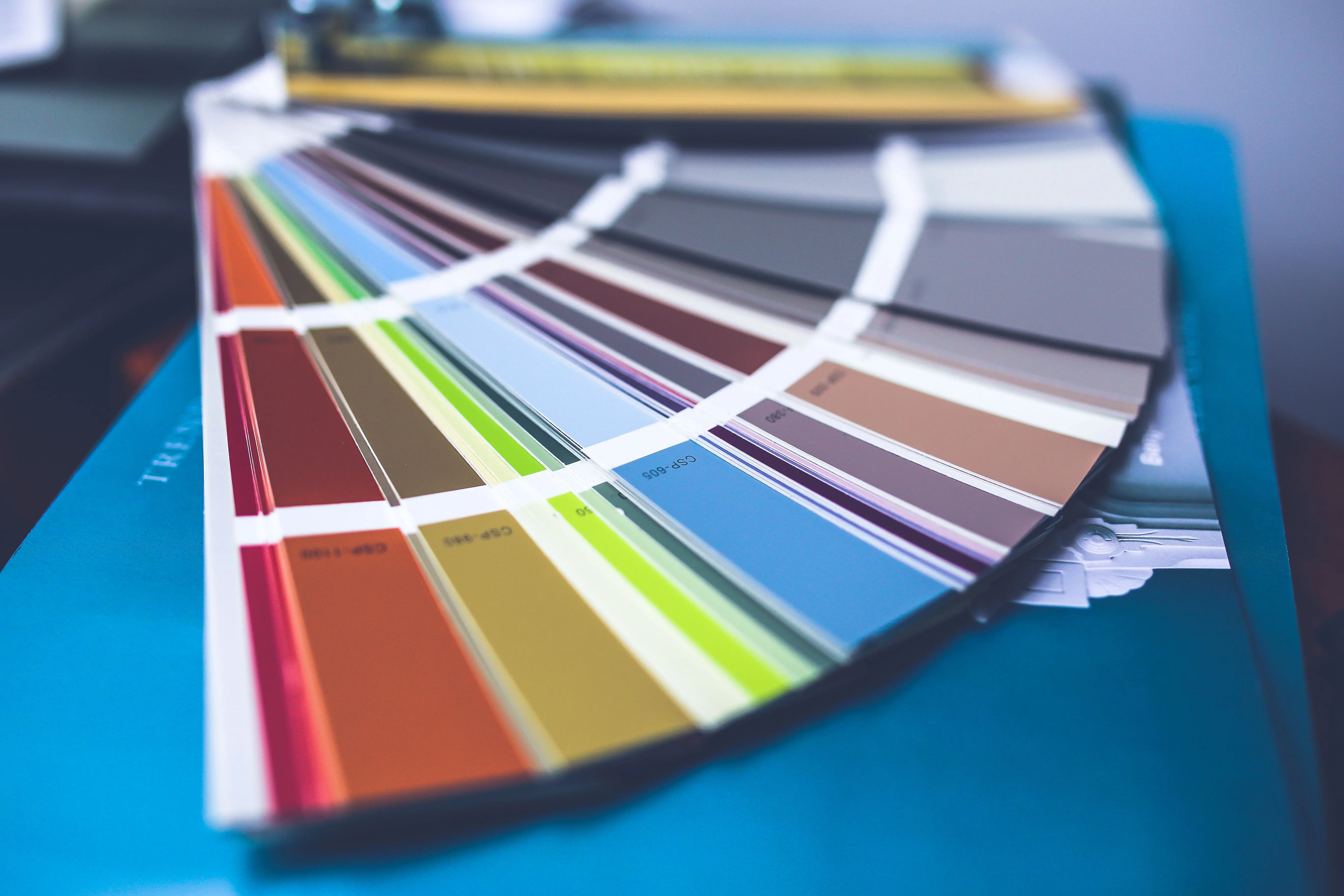 cinnamon slate A collection of colorful paint swatches spread out showcasing a variety of hues.